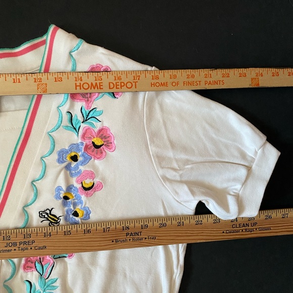 Vtg. 80s teddi brand petite women’s floral embroidery sequins top blouse, PM - Picture 6 of 12